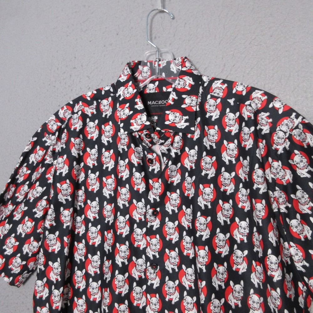 MACZOO Shirt Men French Bulldog Black Red Puppy Novelty Dog Lover Button Up NWT